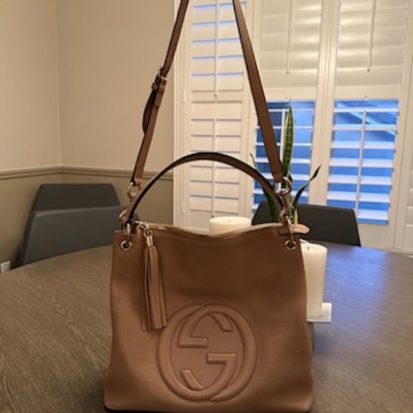 GUCCI Pebbled Calfskin Large Soho Hobo Beige - Picture 5 of 9